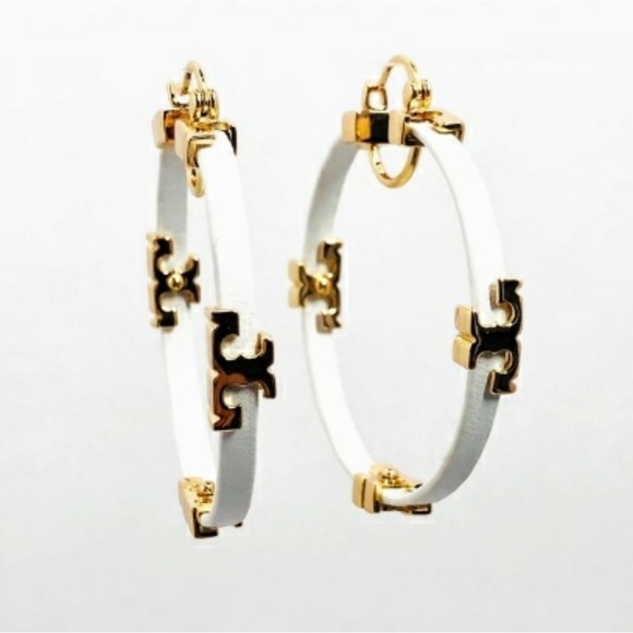 Tory Burch Kira Leather Hoop Earrings - Picture 4 of 6